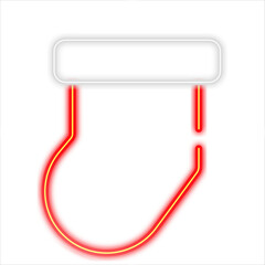 Red christmas sock or christmas stocking, sock shaped bag with neon glow on a white background vector. Design element for decoration of Christmas, winter holidays and New Year