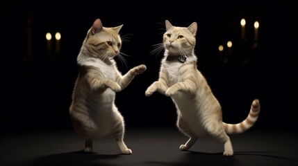 Cat couple dancing jive happily exaggerated animal illustration image AI generated art