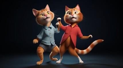 Cat couple dancing jive happily exaggerated animal illustration picture AI generated art