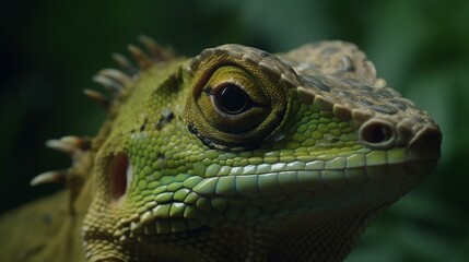 Obraz premium Chinese water head dragon green animal forest illustration picture AI generated art