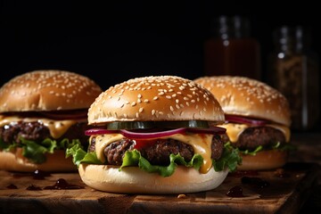 delicious burger on the wooden table
