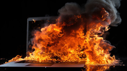 burning laptop