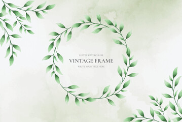 vintage frame with watercolor leaves background vector design illustration