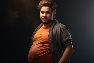 Naklejka premium Pregnant men, Innovative world, advanced future technologies of medicine and science. future parents of new stage of gender equality and opportunities, new horizons of equality and family roles.