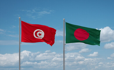 Bangladesh and Tunisia flags, country relationship concept