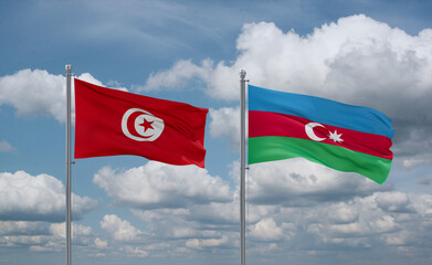 Azerbaijan and Tunisia flags, country relationship concept