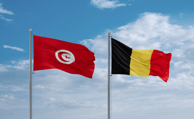 Belgium and Tunisia flags, country relationship concept