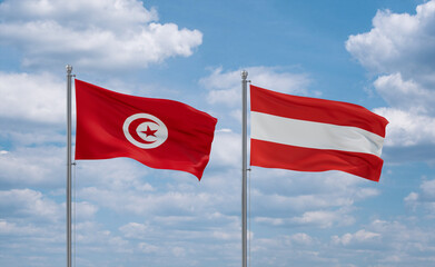 Austria and Tunisia flags, country relationship concept