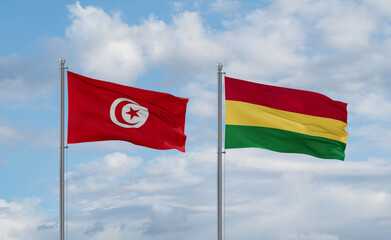 Bolivia and Tunisia flags, country relationship concept