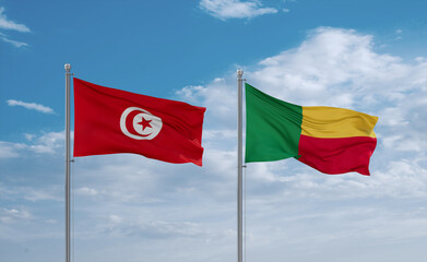 Benin and Tunisia flags, country relationship concept