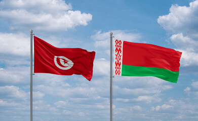 Belarus and Tunisia flags, country relationship concept