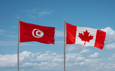 Canada and Tunisia flags, country relationship concept