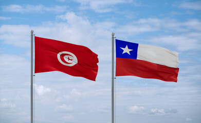 Chile and Tunisia flags, country relationship concept