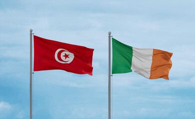 Ireland and Tunisia flags, country relationship concept