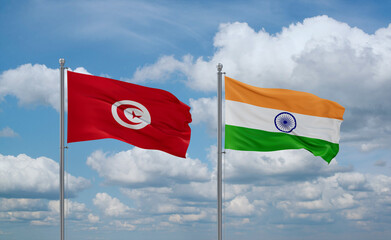 India and Tunisia flags, country relationship concept