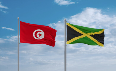 Jamaica and Tunisia flags, country relationship concept