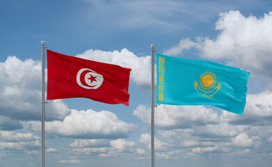 Kazakhstan and Tunisia flags, country relationship concept