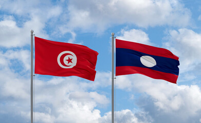 Laos and Tunisia flags, country relationship concept