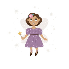 Vector illustration of a cute fairy in pink flowers. Suitable for printing posters, stickers, cards and much more