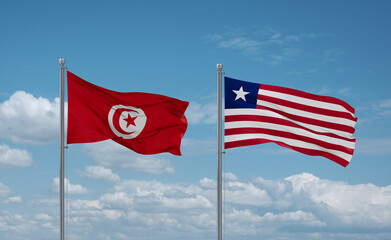 Liberia and Tunisia flags, country relationship concept