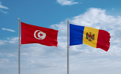 Moldova and Tunisia flags, country relationship concept