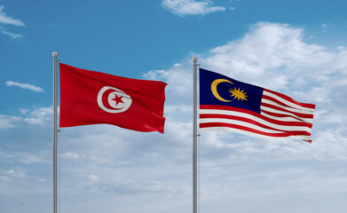 Malaysia and Tunisia flags, country relationship concept