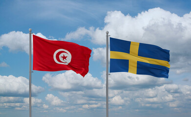 Sweden and Tunisia flags, country relationship concept