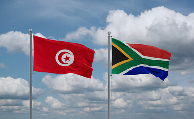 South Africa and Tunisia flags, country relationship concept