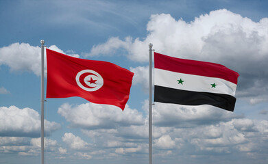 Syrian and Tunisia flags, country relationship concept