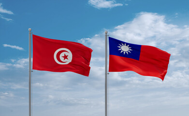 Taiwan and Tunisia flags, country relationship concept