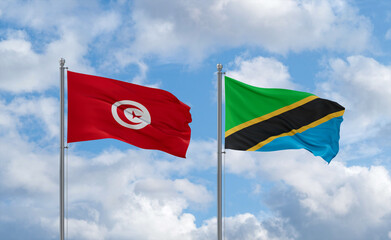 Tanzania and Tunisia flags, country relationship concept