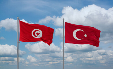 Turkey and Tunisia flags, country relationship concept
