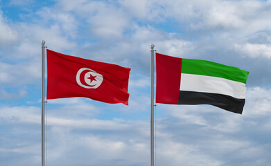 UAE and Tunisia flags, country relationship concept