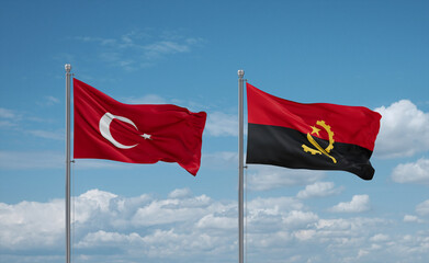 Turkey and Angola national flags, country relationship concept