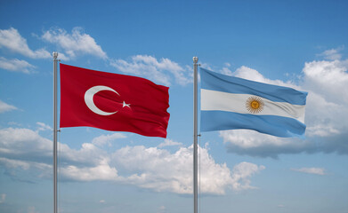Argentina and Turkey flags, country relationship concept