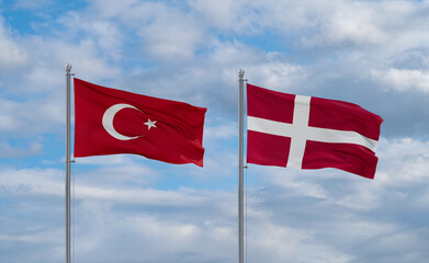 Denmark and Turkey flags, country relationship concept