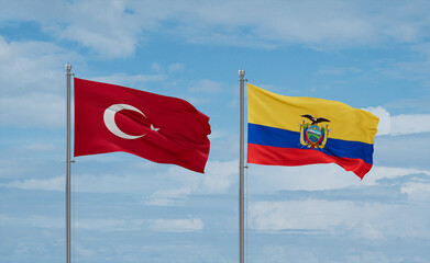 Ecuador and Turkey flags, country relationship concept