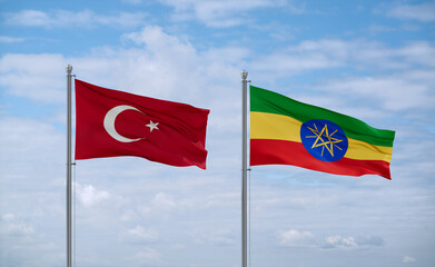 Ethiopia and Turkey flags, country relationship concept