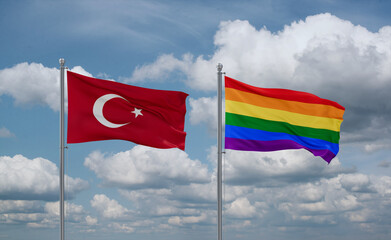 Gay Pride and Turkey flags, country relationship concept