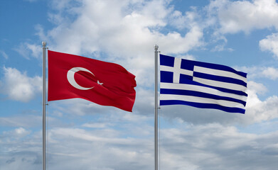 Greece and Turkey flags, country relationship concept