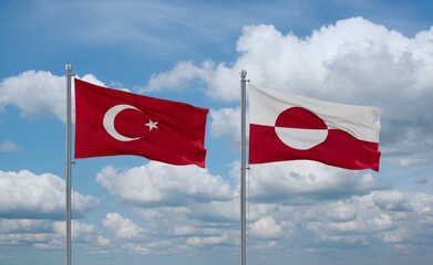 Greenland and Turkey flags, country relationship concept