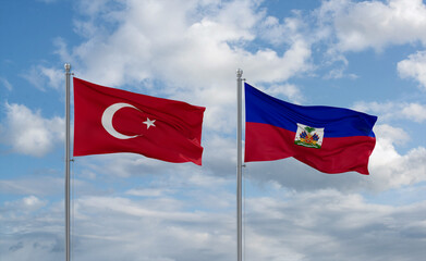 Haiti and Turkey flags, country relationship concept