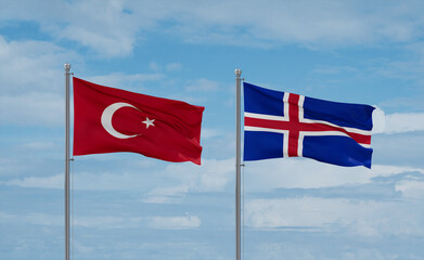 Iceland and Turkey flags, country relationship concept