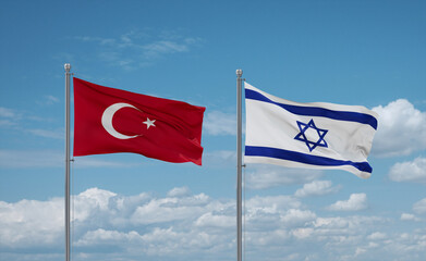 Israel and Turkey flags, country relationship concept
