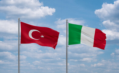 Italy and Turkey flags, country relationship concept
