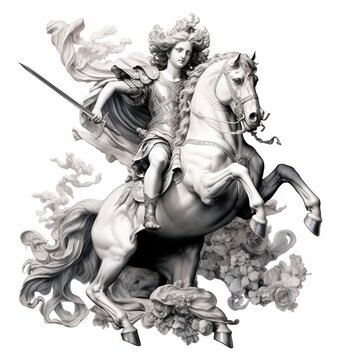 Create baroque-style black white tattoo desi horse photography image AI generated art