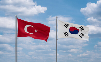 South Korea and Turkey flags, country relationship concept