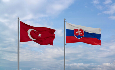 Slovakia and Turkey flags, country relationship concept