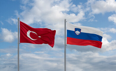 Slovenia and Turkey flags, country relationship concept