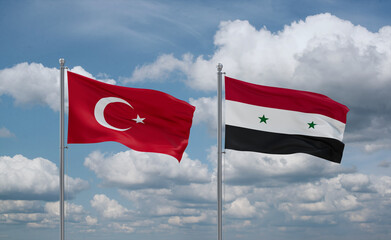 Syrian and Turkey flags, country relationship concept